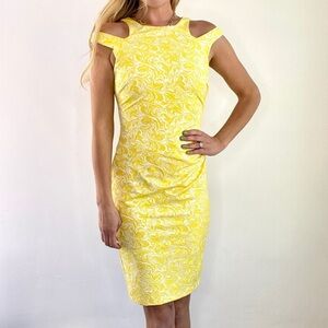 Cache Floral Cutout Sheath Dress Yellow & White Size 2